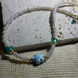 Beaded Necklace with Blue and Gold Accents